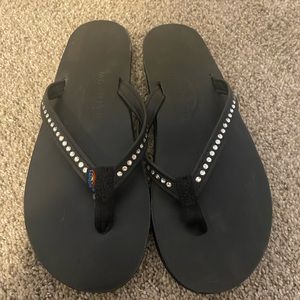 Rainbow black rhinestone sandals
